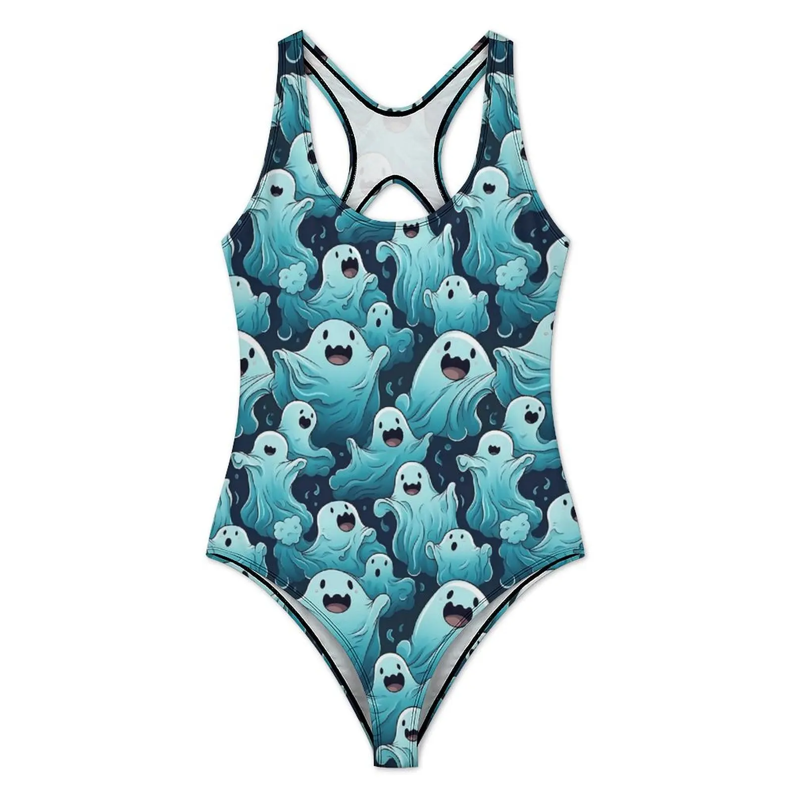 Friendly Ghost Swimsuit Halloween Push Up Swimwear One-Piece Fitness Bathing Suit Swimsuits Sexy Graphic Beach Wear Plus Size