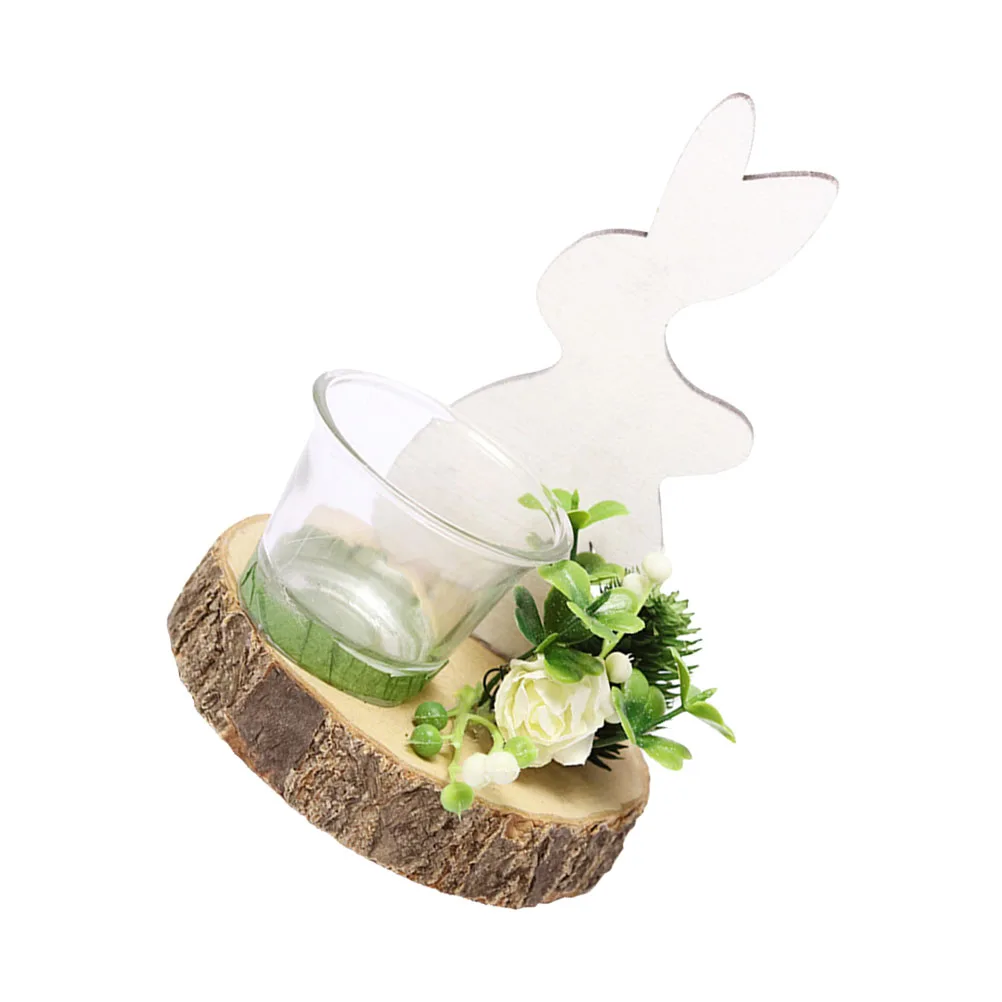 

Wooden Rabbit Candlestick Creative Bunny Holder Glass Cup Desktop Decoration Nordic Style Easter Gift Cozy Atmosphere Decorative