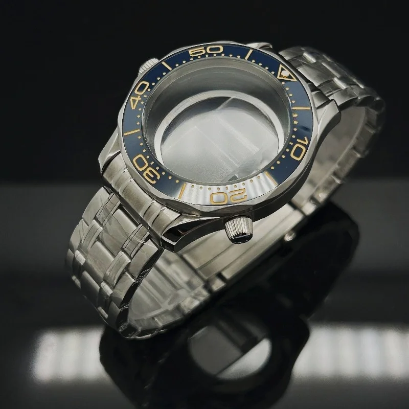 42 ミリメートルシルバーステンレス鋼ケースミネラルガラス Sek Omg 海馬 300 NH34 NH35 NH36 スポーツ防水メンズケーススチールバンド