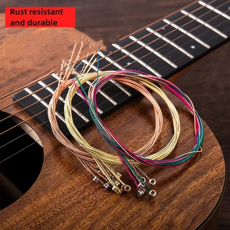 6Pcs/Set Acoustic Guitar Strings Rainbow Colorful For Instruments Acoustic Folk Guitar Classic Multi Color Guitar Parts