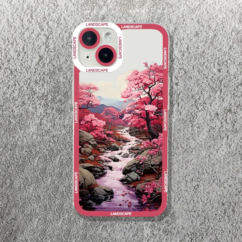 Anime Abstract Landscape Phone Case for IPhone 15 14 13 12 11 Pro Max Mini X XS XR SE 7 8 Plus Shockproof Transparent Soft Shell