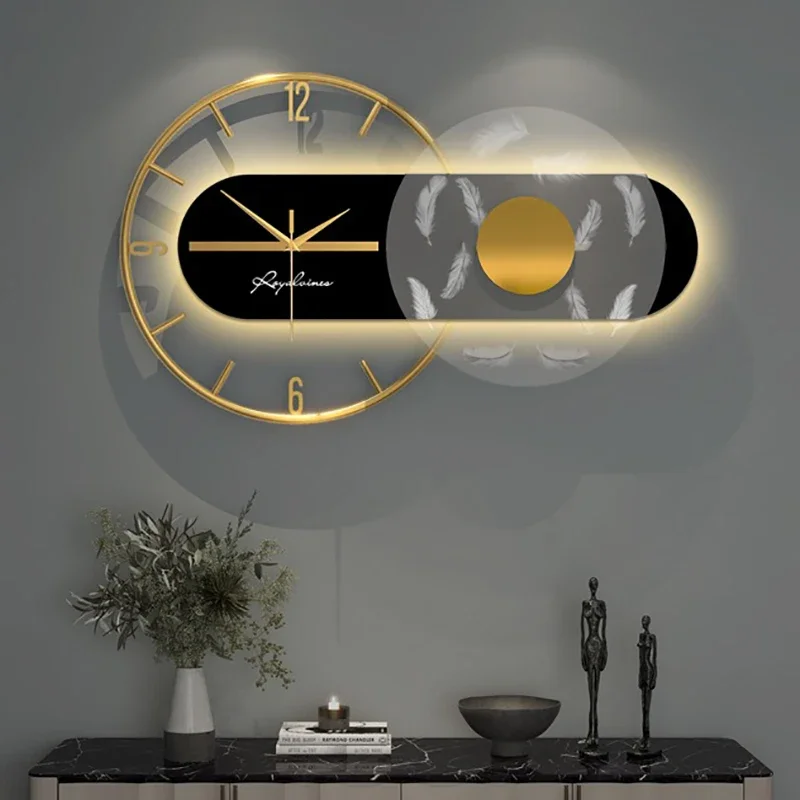 Large Metal Gold Luxury Big Size 3d Wall Clock for Living Room Decoration Stylish with Light Gift Led Wall Clock Modern Design