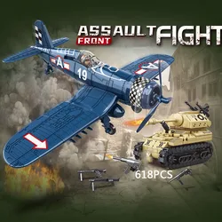 World War Military Vehicle America F4U Fighter Corsair Build Block WW2 Army Figure Brick Germany Jagdpanzer TIGER/P Tank Toy