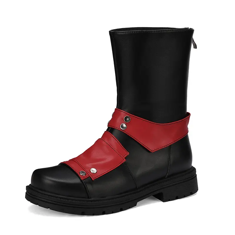 

Autumn Winter Fashion Thick Heel Mid heeled Boots Round head style Belt buckle Women's BootsColor block Cosplay half boots