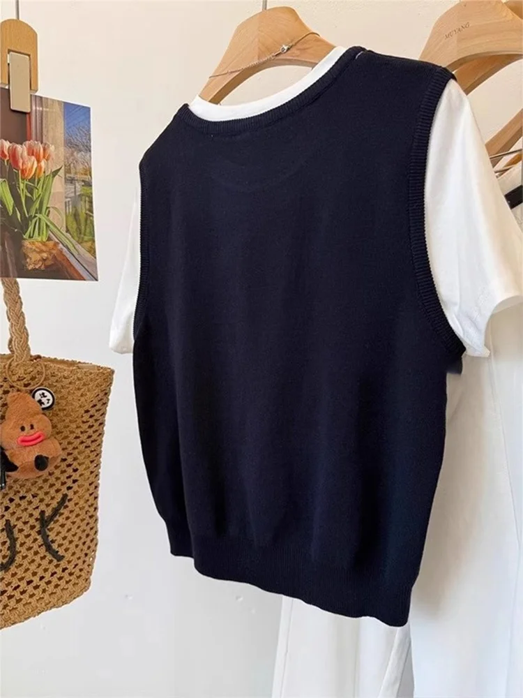 Koreanische Sle V-Ne ort Sve Gestrickte Top Lose Fit Sommer Abnehmen T-shirt frauen Faion Casual Grundlegende Farbe