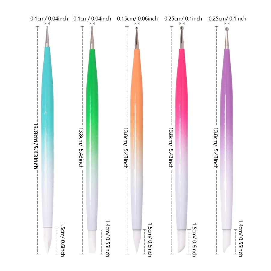 5Pcs Double-Headed Silicone Nail Art Pens Rhinestones Picker 3D Nail Carving Dotting Manicure Tools for Nail Art Design