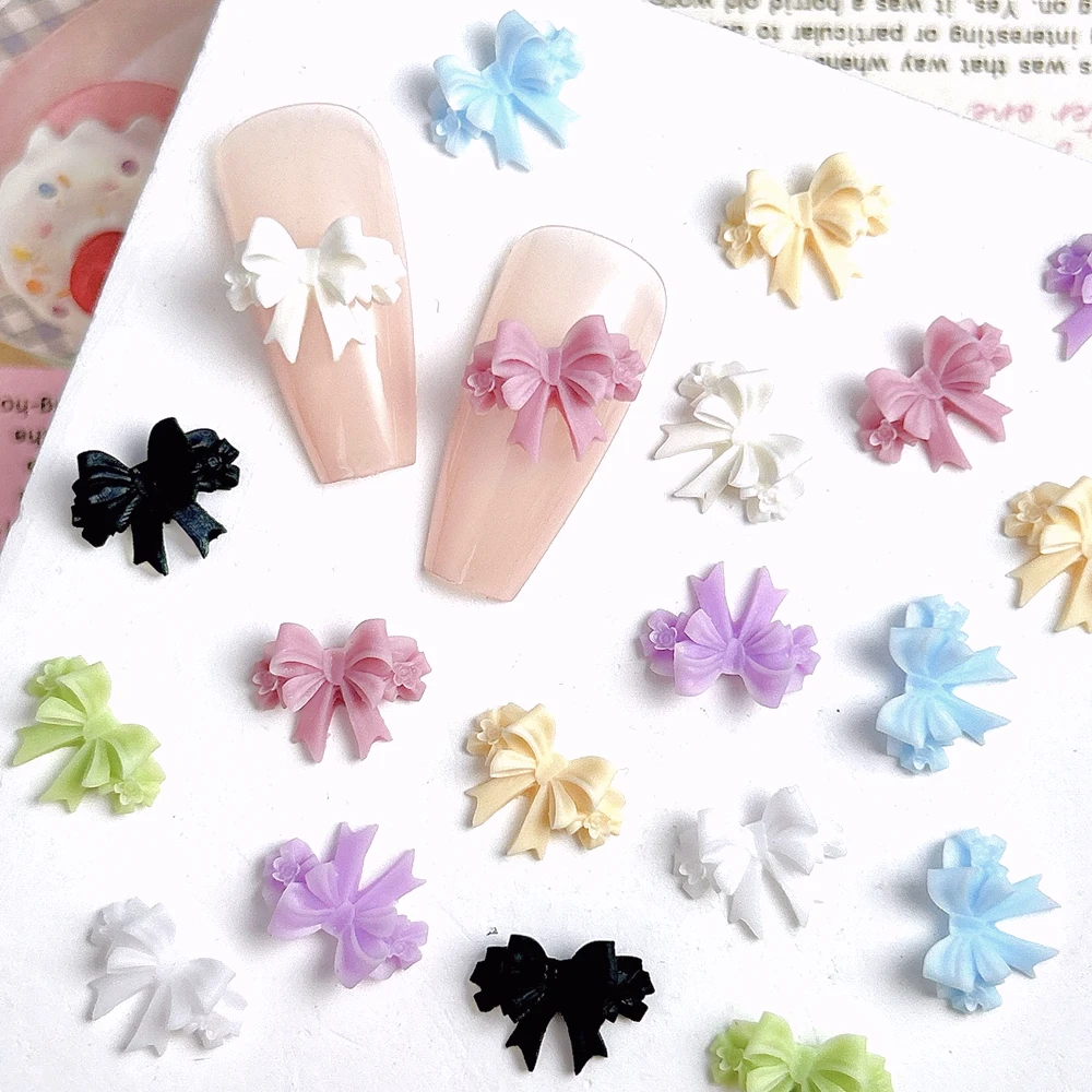 50Pcs 3D Acrylic Ribbon Bow Tie Nail Art Charms Supplies Bowkont Accessories For Manicre Nails Decoration Design Material Parts