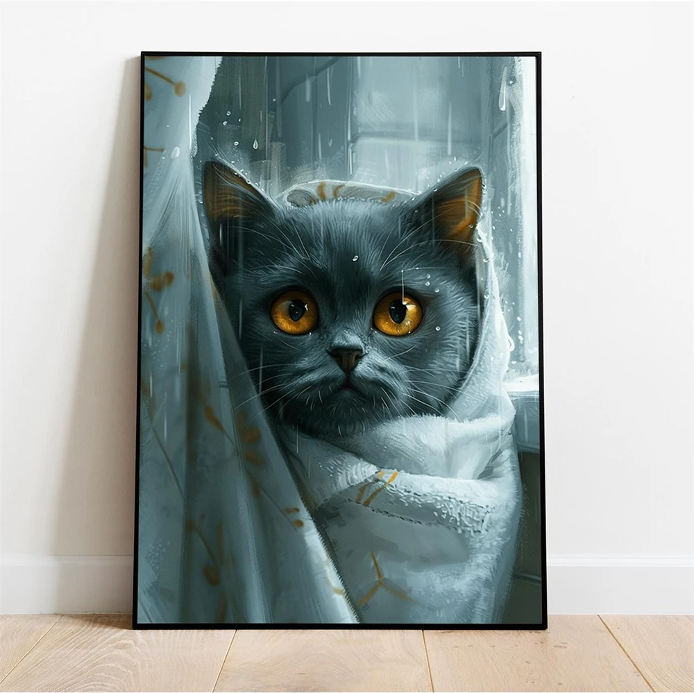 

British Shorthair Cat In The Shower Prints Bathroom Cat Gift Ideas Funny Cat Picture Prints Poster Cat Poster Bathroom Wall Art
