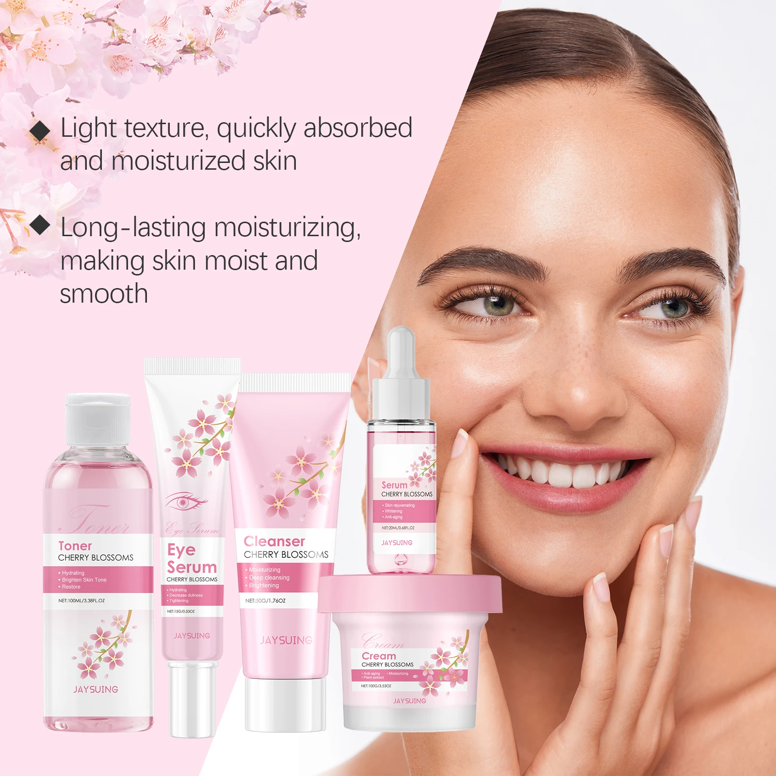 Sakura-Ensembles de soins pour la peau, sérum éclaircissant pour le visage, crème de remodelage, crème anti-déformante pour les yeux, nettoyant pour le visage, hydratant, toner pour le visage