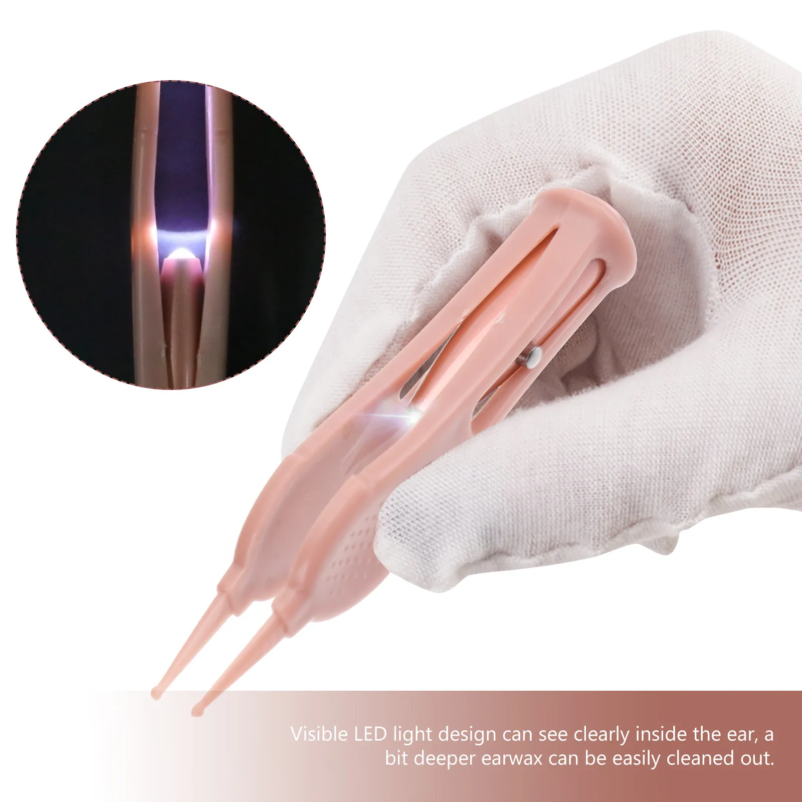 

Пинцет для носа из нержавеющей стали с силиконовой противоскользящей ручкой и светодиодной подсветкой для чистки ушей, пупка и глаз у младенцев, розовый, инструмент для ухода за младенцами