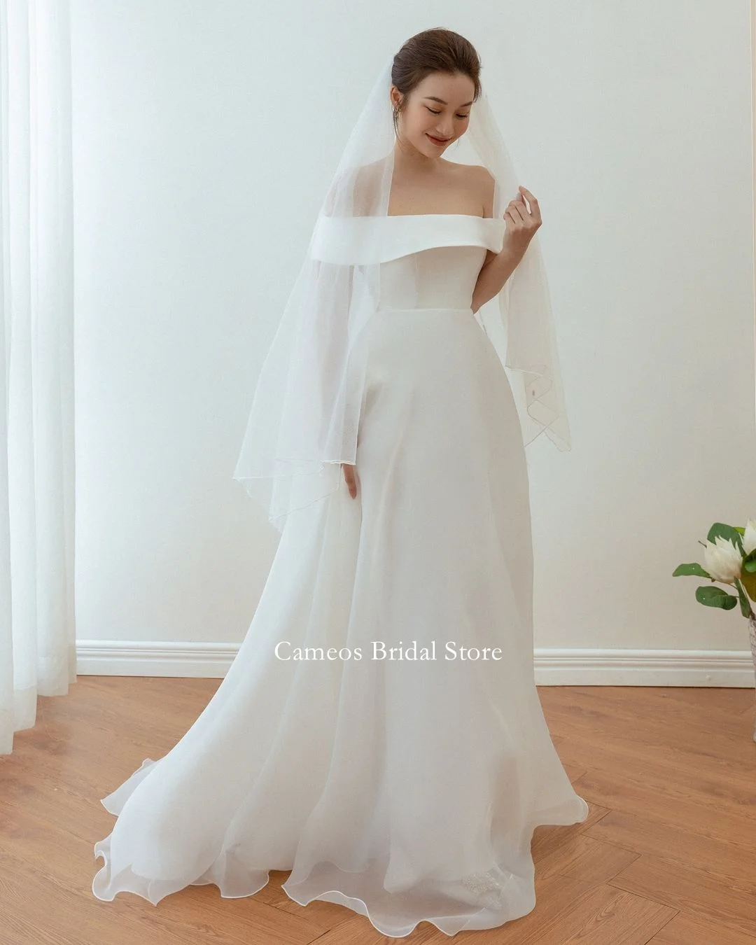 

SONDR Korea A-Line Wedding Dress Custom Made Organza Classic Bride Dresse Off Shoulder Lace-up Back 웨딩드레스 Wedding Gown Bridal