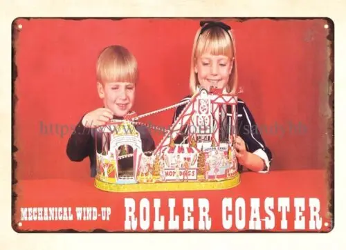reproduction looking signs CHEIN WIND-UP MECHANICAL ROLLER COASTER TOY tin sign