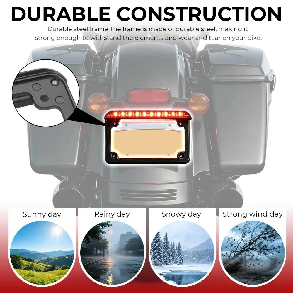 Motorcycle 6 Inch License Plate Frame Holder Mount Bracket With LED Tail Ligh Universal For Harley Suzuki Honda Yamaha Kawasaki
