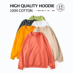 O-Neck Hoodies Men 100% Cotton Casual Sweatshirt Basic Solid Color High Quality Streetwear Thin Women Plus Size Essential Jogger