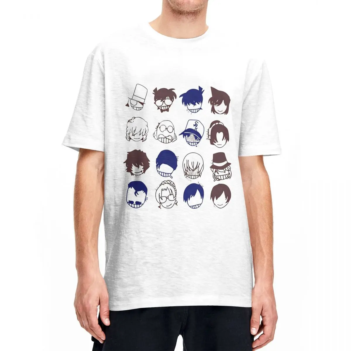 Detective Conan Character Icons Tshirt Men's 100%Cotton Clothing Aesthetic Round Neck Short Sleeve