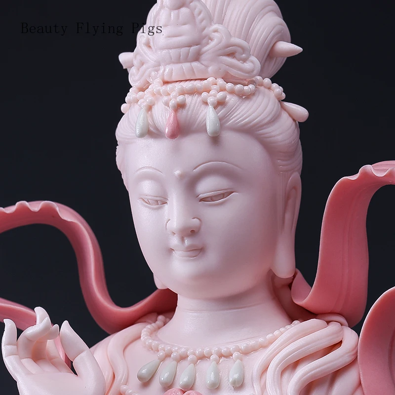 26x17x17cm Chinese high-end ceramic ribbon Guanyin Buddha statue home offering Guanyin Bodhisattva ornaments feng shui