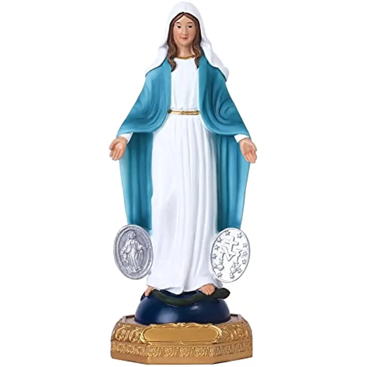 8 Inch Mary Statue with Miraculous Medal, Resin Full Color Madonna Religious Statue, Religious Gift Blessed Mother Statue