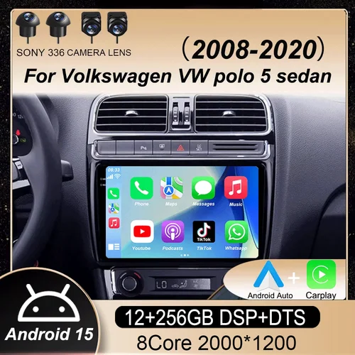 Radio de coche Android 15 para Volkswagen VW polo 5 sedan 2008 - 2020 reproductor Multimedia Carplay estéreo GPS DVD unidad principal 4G Wifi QLED