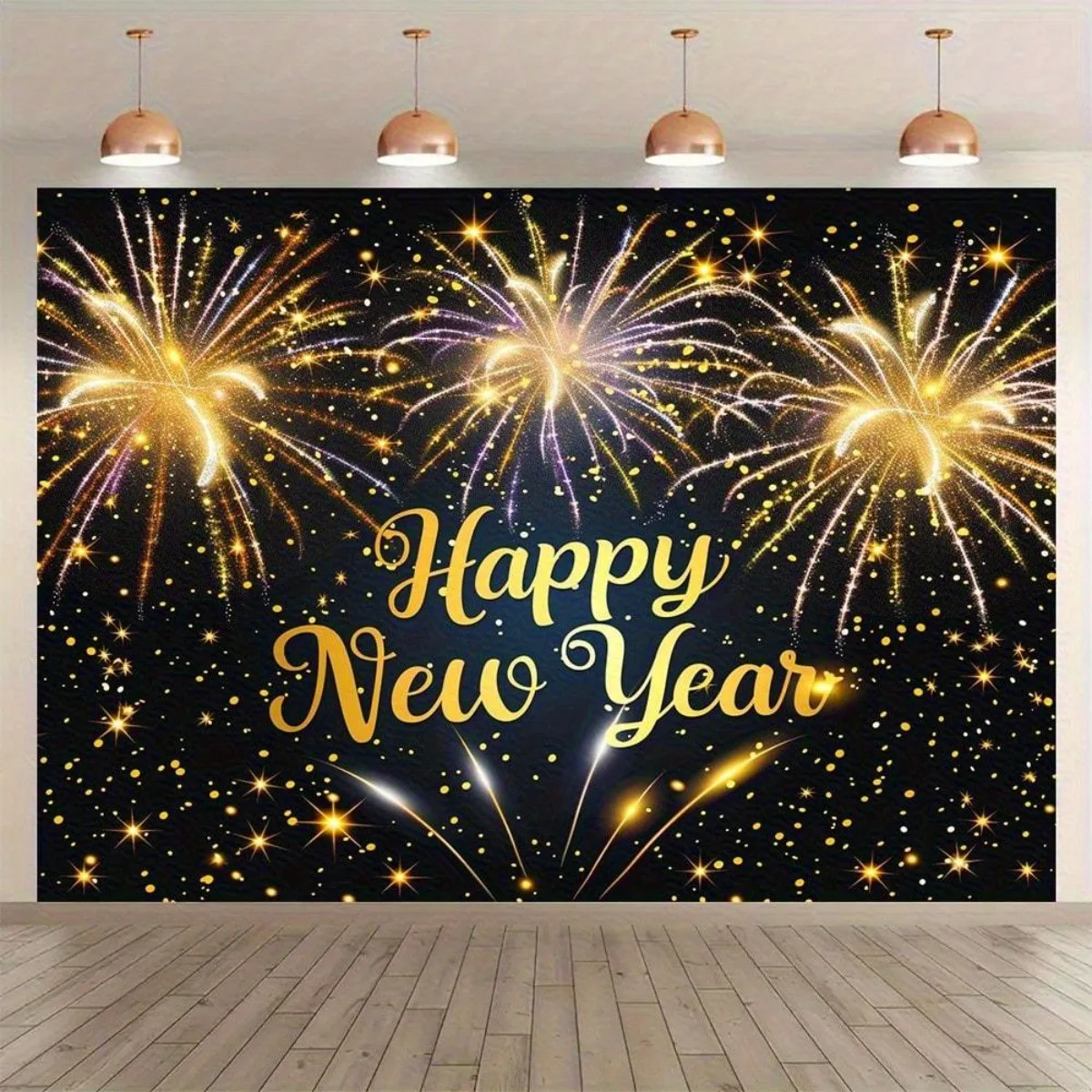 1pc Glittery New Year  Party Backdrop Suitable for Indoor & Outdoor - Sparkling Banner with Glittery Text, Multi-Color