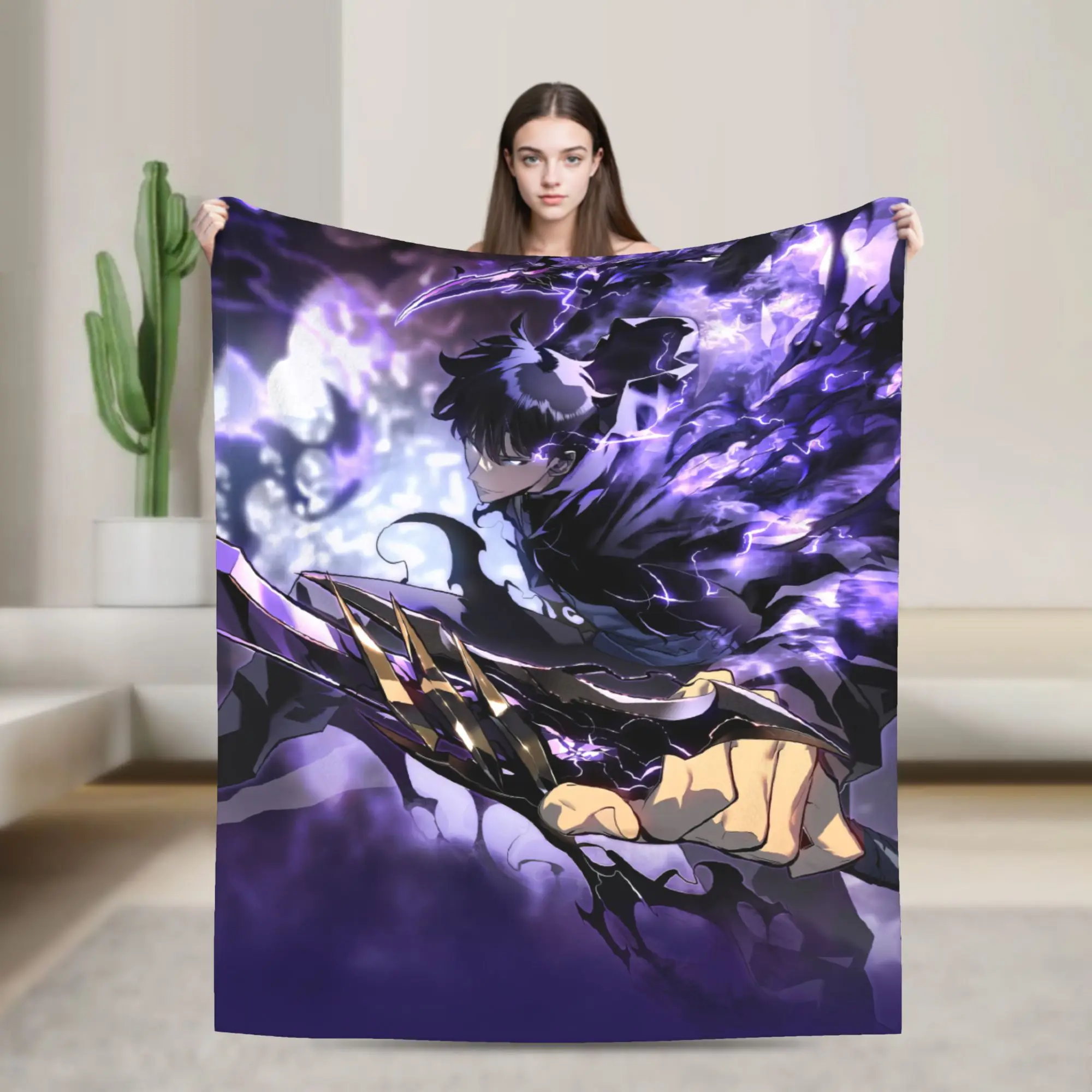 Anime Solo Levelings Blanket Flannel Spring/Autumn  Portable Lightweight Throw Blanket for Bed Office Bedspread