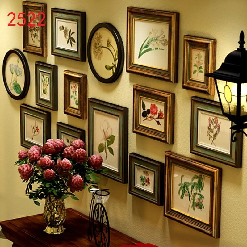 European Style Retro Wooden Photo Frame Set,Combination Picture Frame Home Decor,Classic Hanging Wall Photo Frames Multi