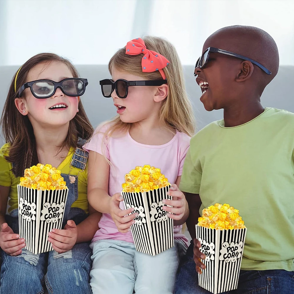 Boîtes à pop-corn en papier noir et blanc, seaux à pop-corn, mini collation, récipient à bonbons, cinéma, fournitures de fête de mariage, 25 pièces