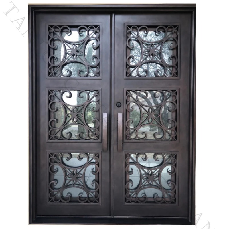 Security Luxury Wrought Iron Door With Glass Entrance Double Main Front Door French Exterior Doors