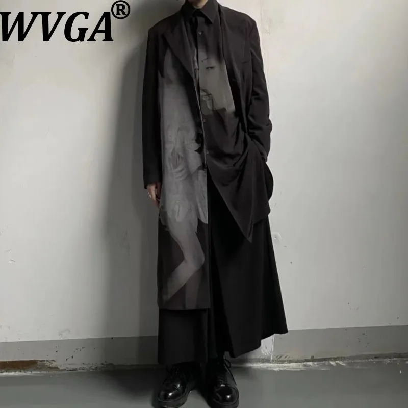 

WVGA Весна Осень Новый Мужской Принт Модные Длинные Тренчи Темная Одежда Плиссированные Нишевые Шикарные Повседневные Юбки Куртки Ins Y2K W12976
