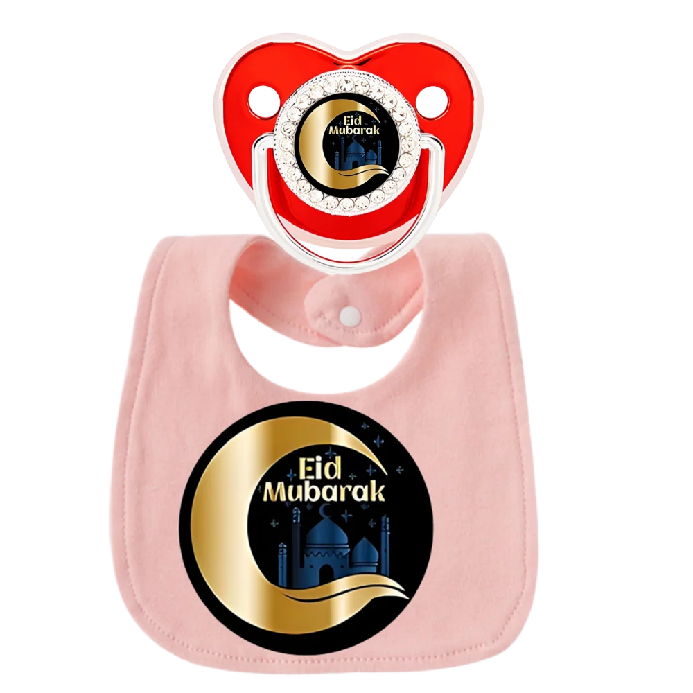 Muslim Baby Set Newborn Pacifier with Toddler Bandana Bib 2Pcs Islamic Arabic Print Soother Dummy Orthodontic Silicone Boy Girl