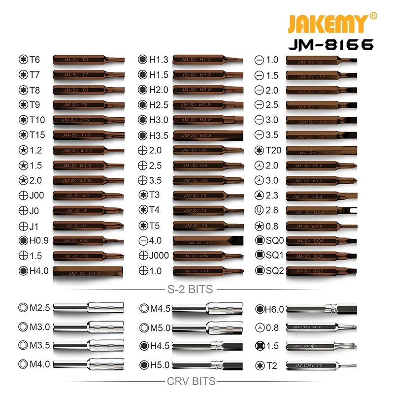 JAKEMY JM-8166 Precision Screwdriver Set Magnetic S2 Steel Bits Screw Driver for Mobile Phone PC Glasses Household Repair Tools