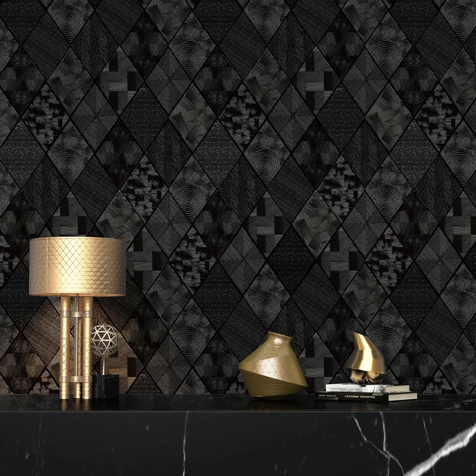 

3D Textured Black Self-Adhesive Wallpaper Waterproof Oilproof Bedroom Living Room Wall decor Cabinet Table Surface renovation