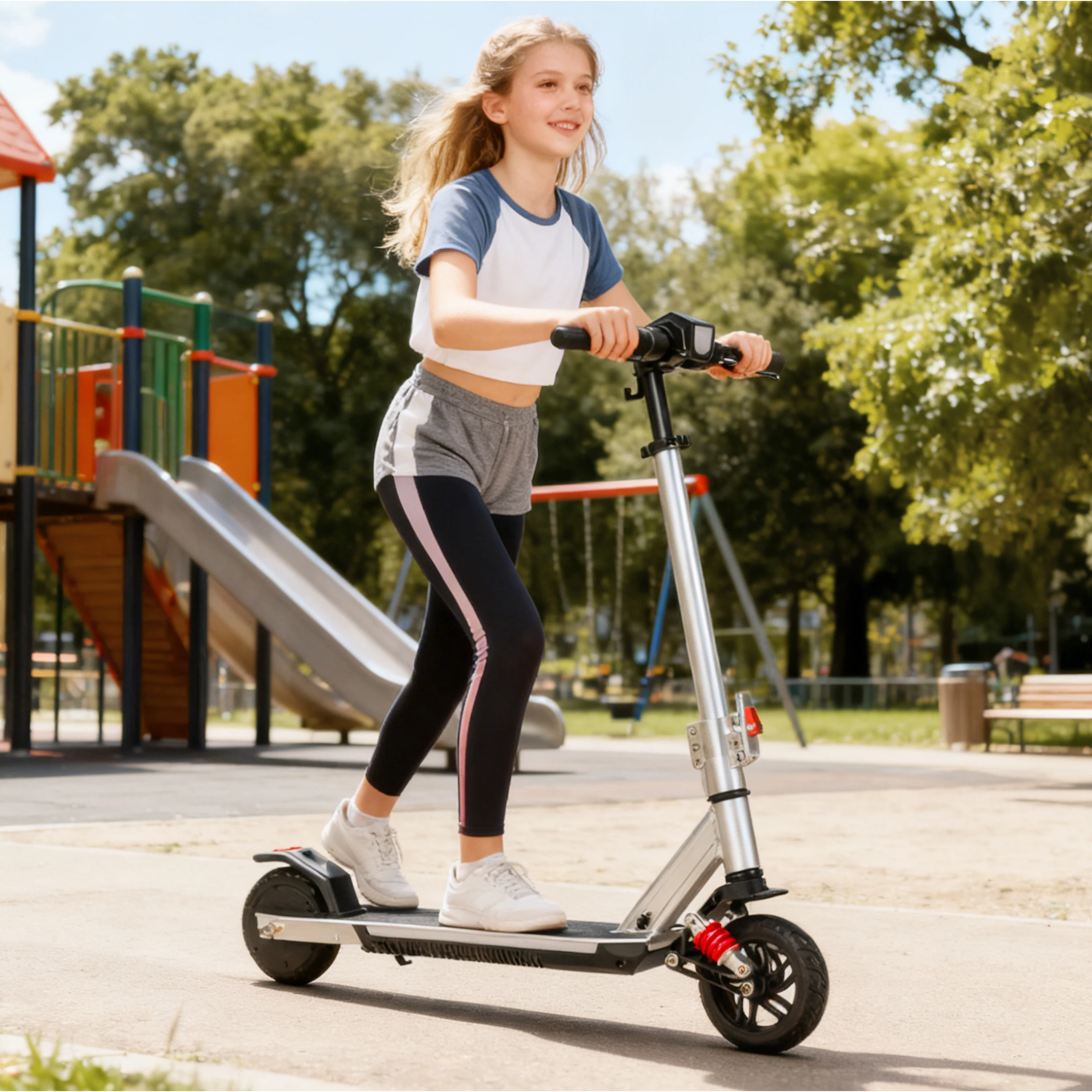 Sinaopus 6,5'' Elektroroller für Kinder 150W Motor, 126Wh Akku, 3-fach Höhenverstellbarer Lenker, Vorderradaufhängung, Faltbarer E-Scooter