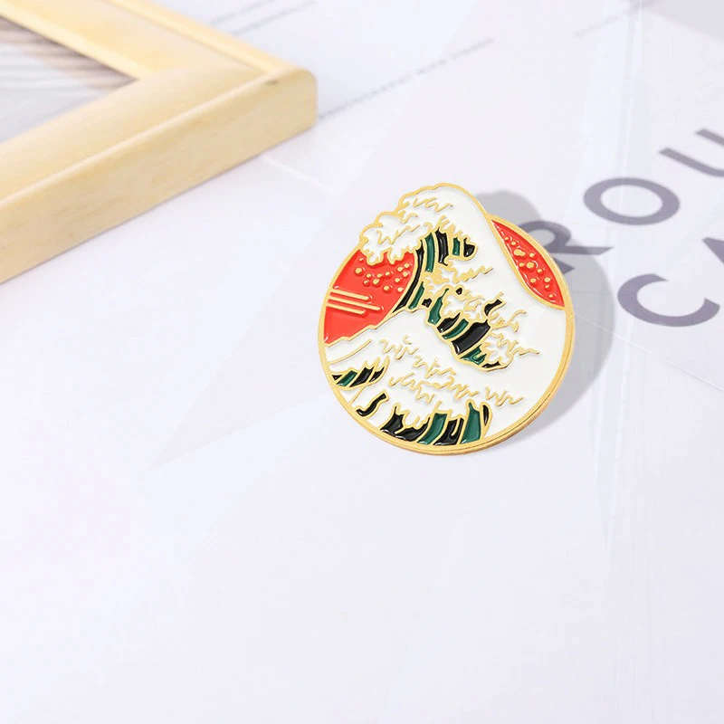 Fuji Pin Badges Bag Shirt Lapel Pins Buckle Cartoon Jewelry Gift for Friends Japanese Style Enamel  Pins Custom Ocean Wave Mount