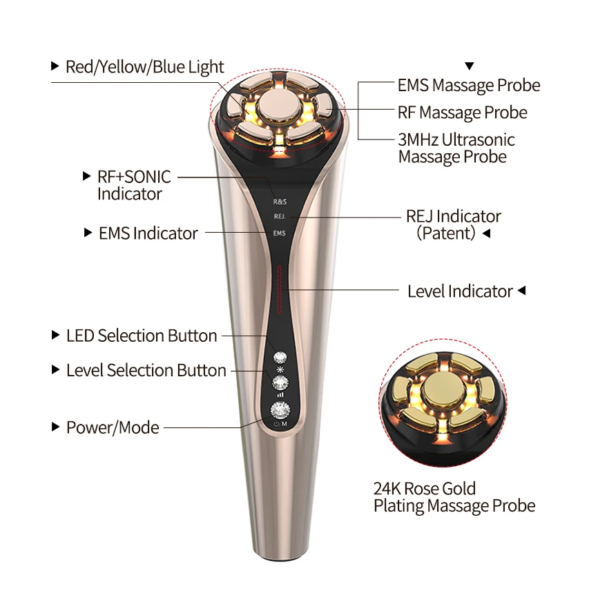 Hand‑Held Portable Facial Beauty Massager,Features REJ‑Technology for Facial Lifting Skin Firming,CN Plug
