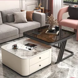 Mesas de centro de lujo para sala de estar, diseño de almacenamiento, mesas de centro cuadradas de vidrio, muebles nórdicos modernos para el hogar Tavolino Da Salotto