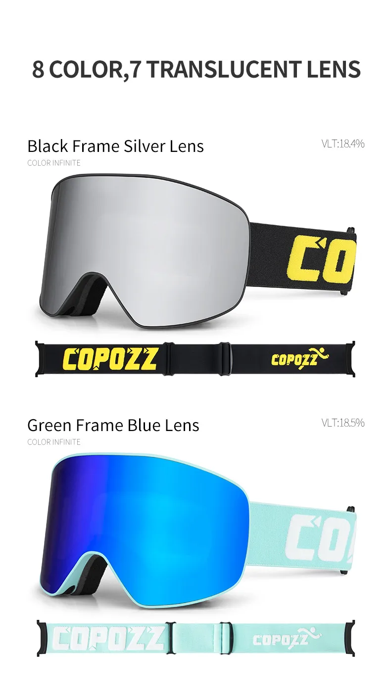 COPOZZ Zylindrische Skibrille für Männer und Frauen, Doppelschicht-Snowboardbrille für Erwachsene, Anti-Beschlag UV400 Skate-Skibrille – Detail 7