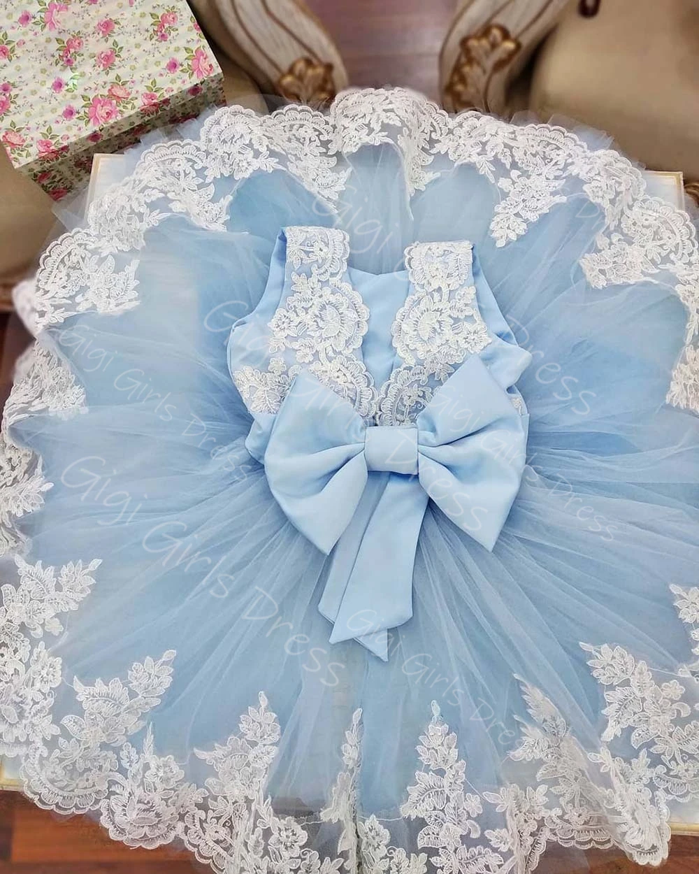 Vestido de menina de flor personalizado para casamento, crianças, renda branca, apliques de tule, princesa, concurso, comprimento de chá, vestido de aniversário