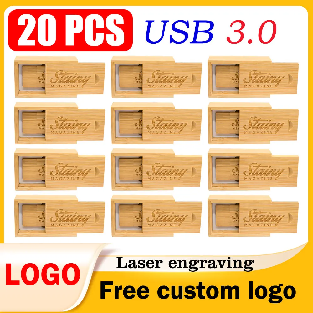 20PCS/LOT USB 3.0 Flash Drives 128GB Free LOGO 64GB Wooden Pen Drive with box 32GB 16GB Memory Stick Business gift U disk