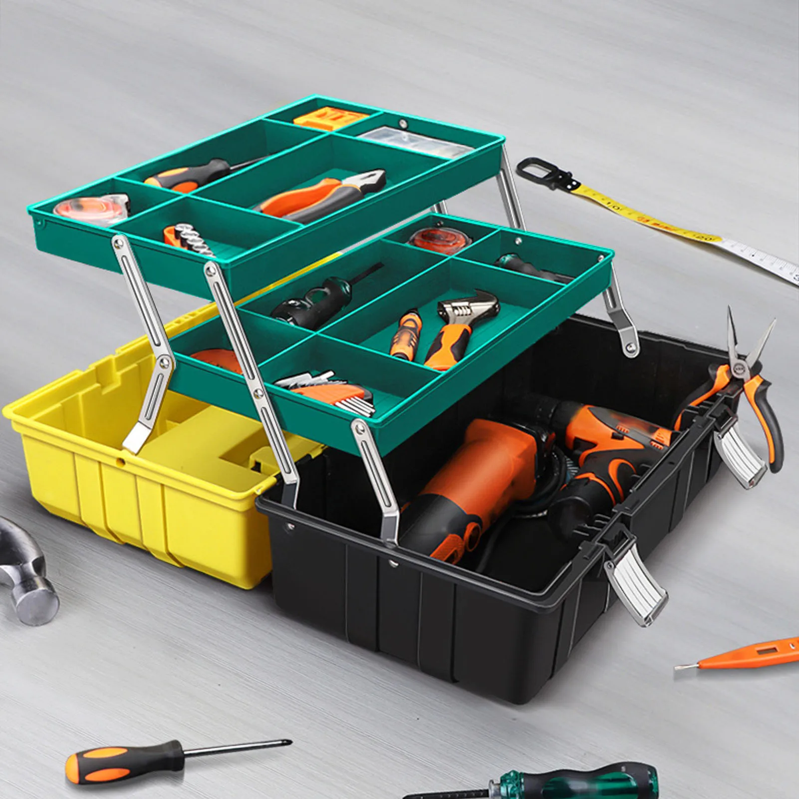

Folding Storage Toolbox PP and Metal 3 Layers Multifunctional Tool Chest Organizer Storage Toolbox Folding Tool Chest Organizer