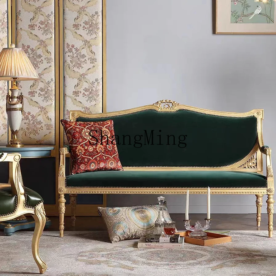 

CL retro solid wood carving flower gold double triple sofa light luxury living room fabric leisure chair