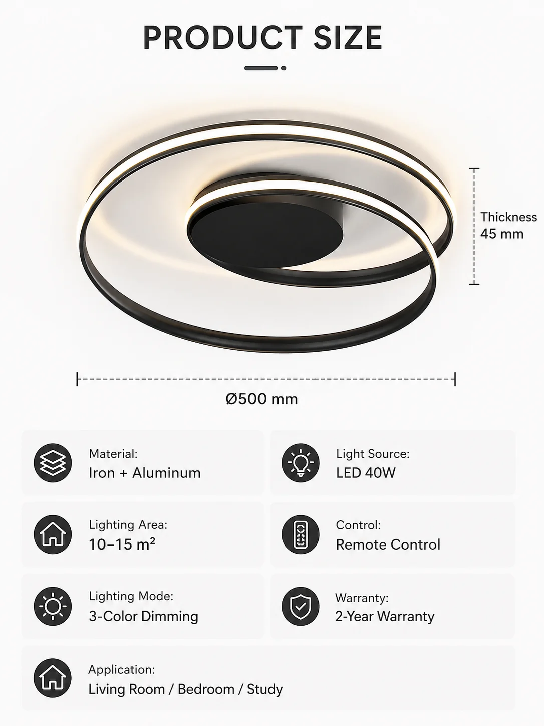 Modern Swirl Ring LED Ceiling Light, Black Metal Multi-circle Flush Mount Lamp for Living Room Bedroom Home Decor