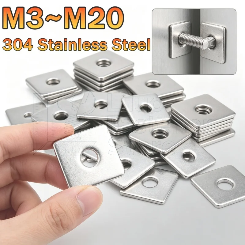 1-50pcs M3 M4 M5 M6 M8 M10 M12 M14 M16 M20 304 Stainless Steel Square Flat Washers Metal Gaskets for Curtain Wall Systems