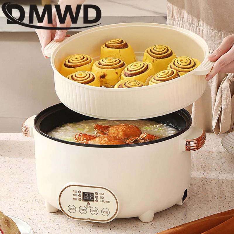 DMWD Multifunctional Electric Cooker Single/Double Layer Food Steamer Hot Pot Cooking Machine Soup Noodles Non-stick Frying Pan