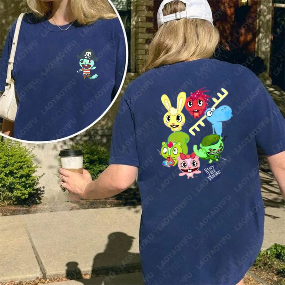 

Humorous violence Anime Happy Tree Friends Print T Shirt Vintage Harajuku Streetwear Tee Fashion O-neck men's t-shirts