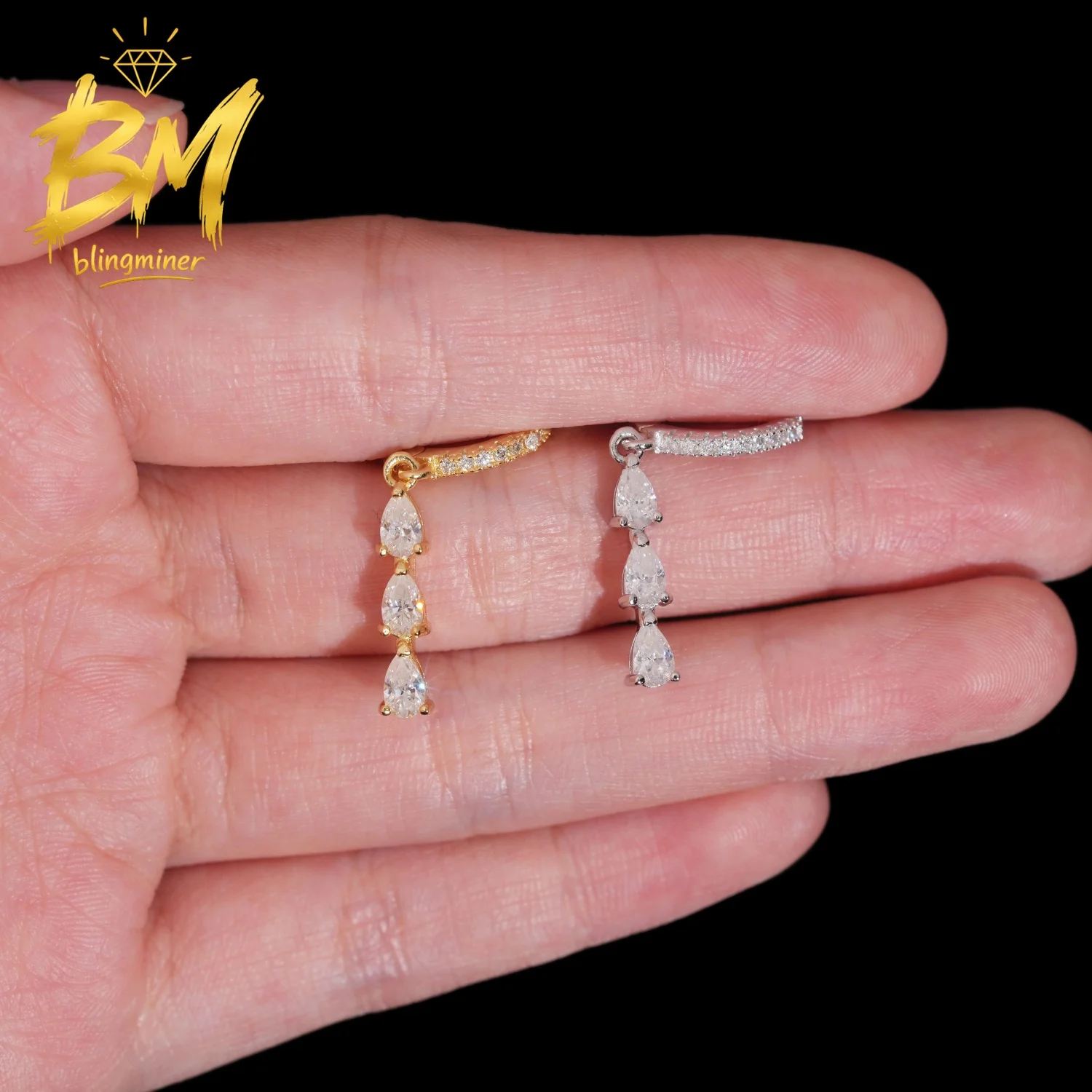 Blingminer Fashion Pear Cut VVS Moissanite Earrings S925 Silver Ear Studs For Women Jewelry Pass Diamonds Tester Free Shipping