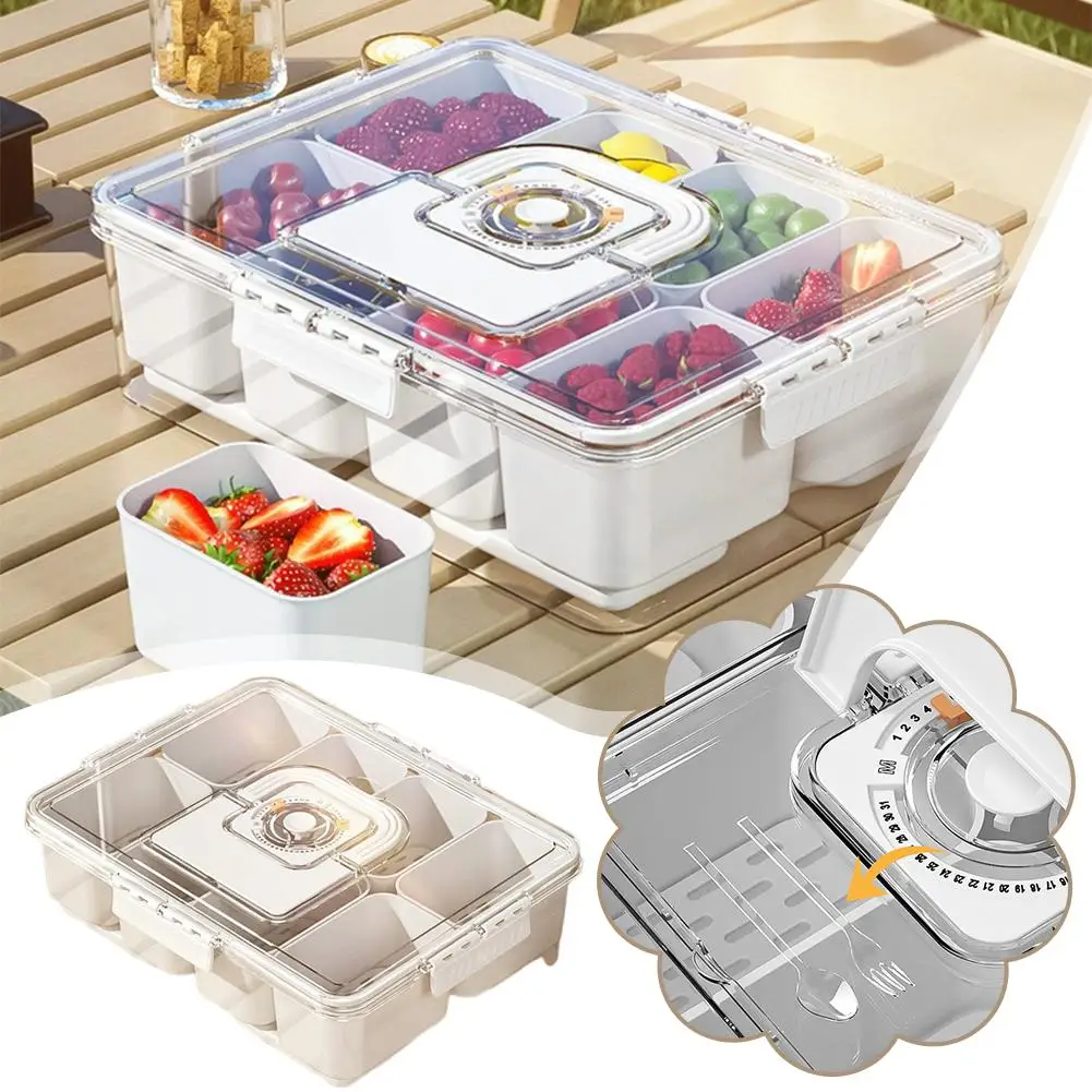 

8 Grids Divided Serving Tray Storage Box Kitchen Portable Seasoning Sub-format Box Separator Fresh-keeping Fruits Box Snack X5G8