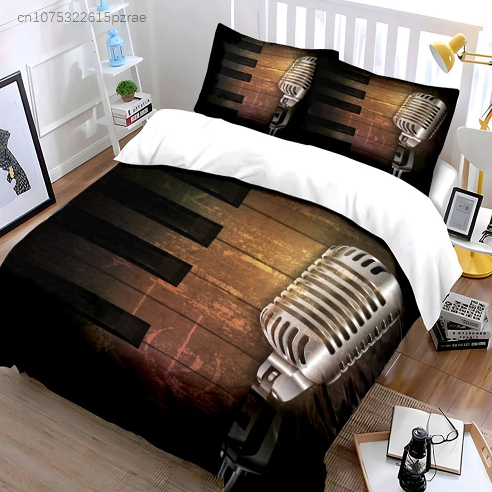 Vintage Microphone Music Set Multiple Sizes kid's And adults' Bedroom Exquisite 3PC Bedding set, Gift