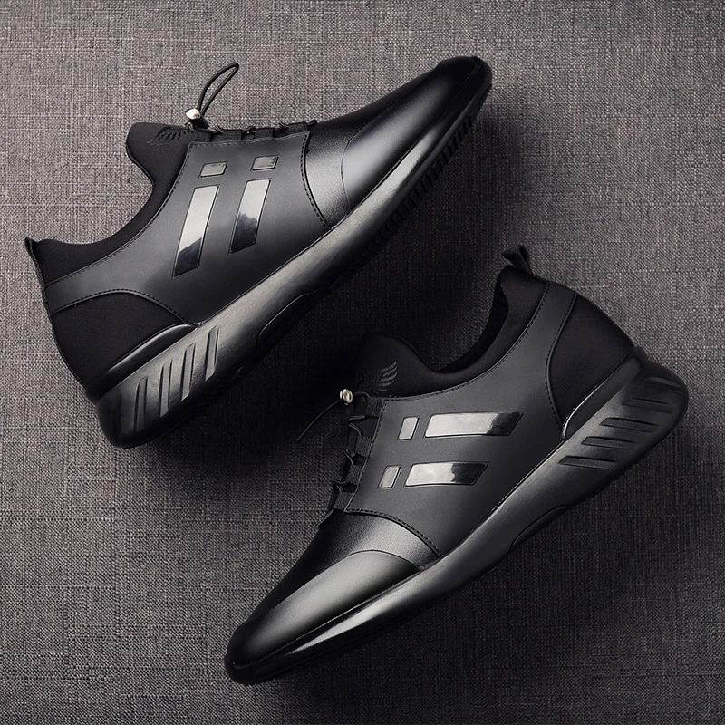New Trendy Men's Mesh Sports Inner Height Increasing Men's Shoes Summer Breathable Casual Leather Shoes Men's Trendy Shoes
