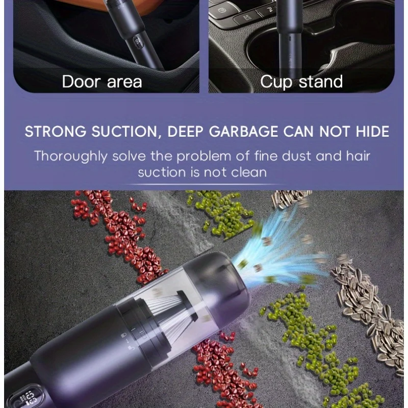 

2600mAh High Suction Power 20000PA 100W Car Vacuum Cleaner Cordless 4 in 1 Handheld Vacuum LED Lighting Type C for Car Office