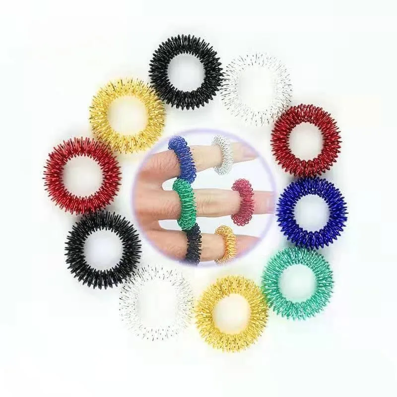 10PCS/Pack Acupressure Rings Spiky Sensory Finger Rings Set for Teens Adults Stress Reducer Massager Stress Relief Fidget Toys